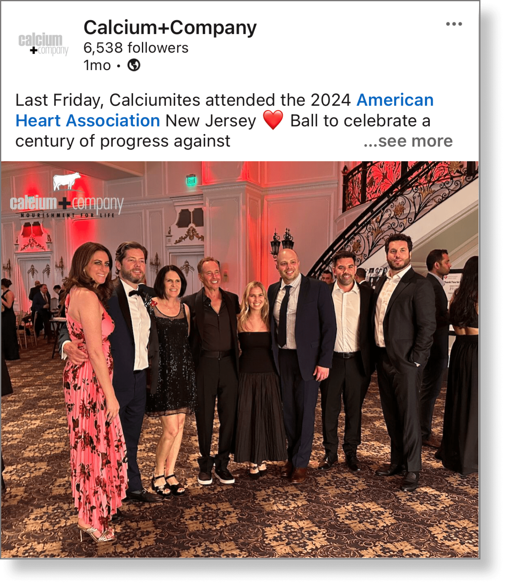 Calciumites attend the 2024 American Heart Association New Jersey Ball LinkedIn post