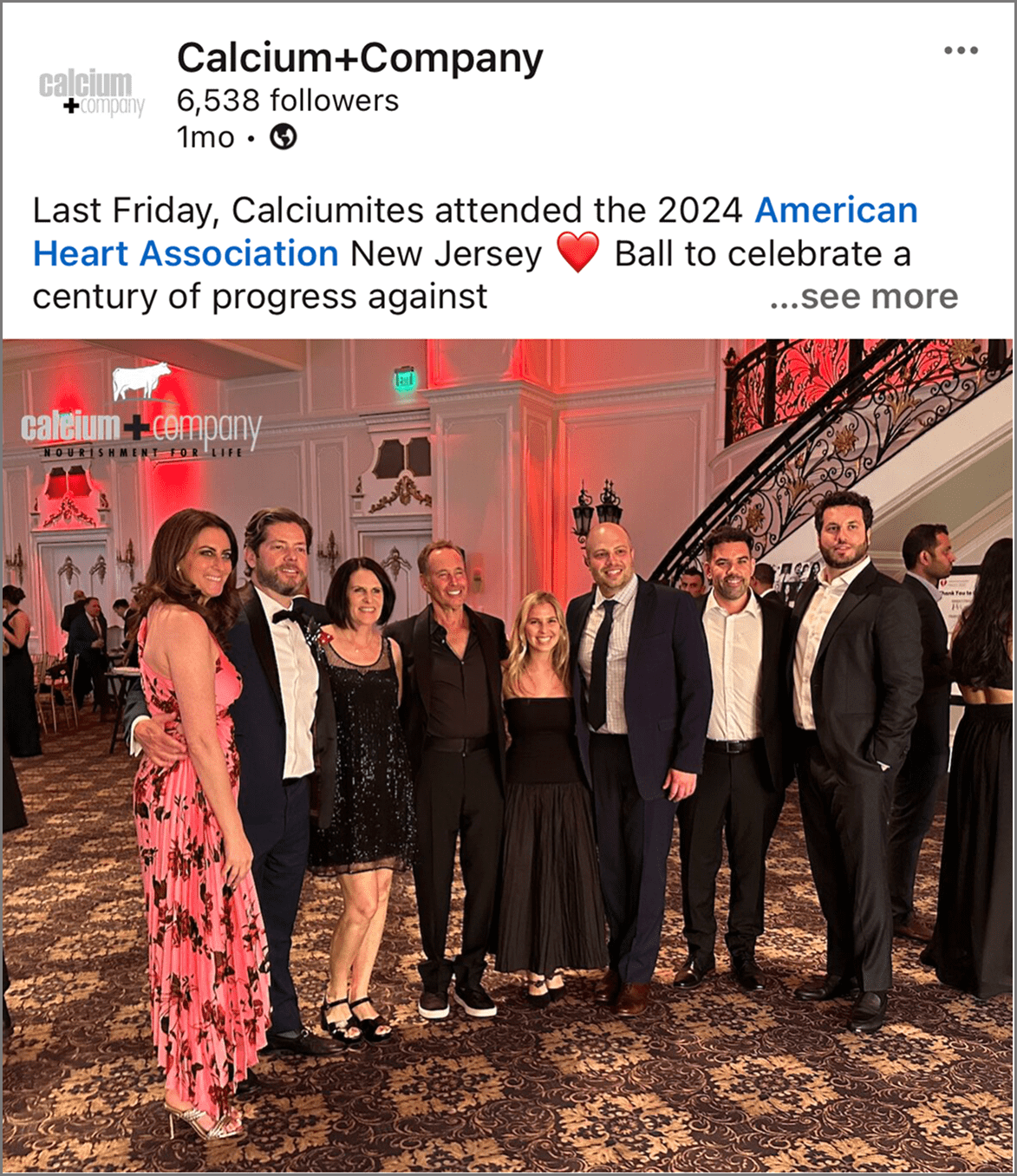 Calciumites attend the 2024 American Heart Association New Jersey Ball LinkedIn post